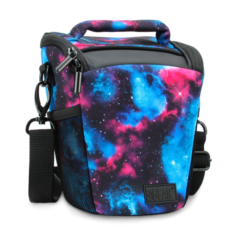 USA Gear Small SLR Camera Case Bag for Men and Women with Top Loading Accessibility, Adjustable Shoulder Sling, Padded Handle - Comfortable, Durable and Light Weight for Nikon, Canon, etc (Galaxy) Galaxy