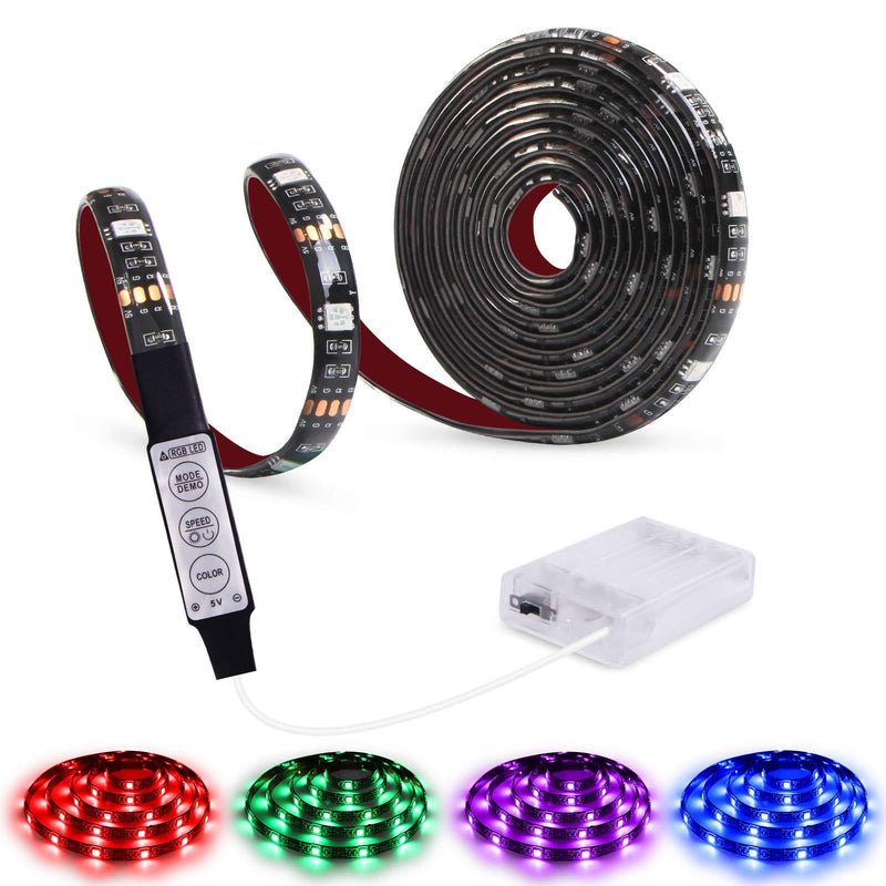 [AUSTRALIA] - Led Strip Lights Battery Powered abtong RGB Led Lights Strip with Mini Controller Waterproof Led Strip Rope Lights Battery Led Lights Multi Color Changing Lights 2M 6.56ft 6.56FT/2M 