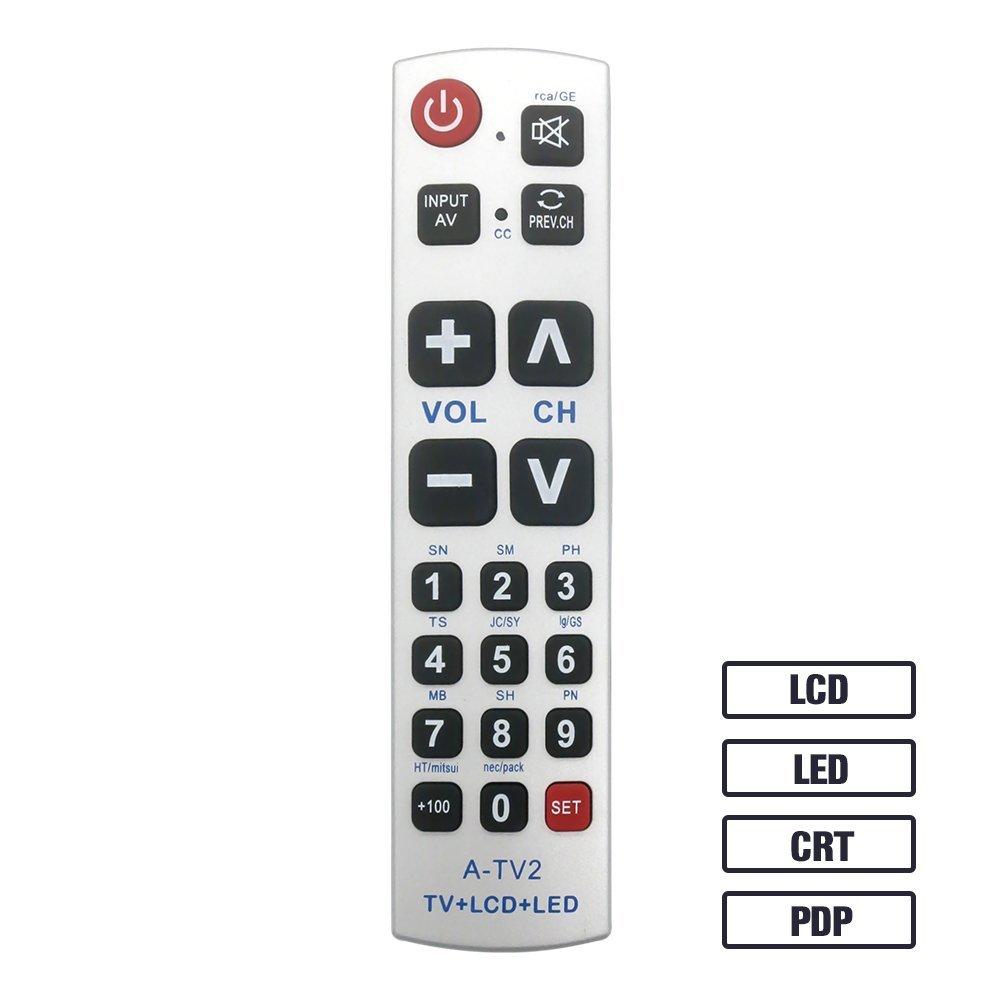 LuckyStar Big Button Universal Remote Control A-TV2, Initial Setting for Lg, Vizio, Sharp, Zenith, Panasonic, Philips, RCA - Put Battery to Work, No Program Needed