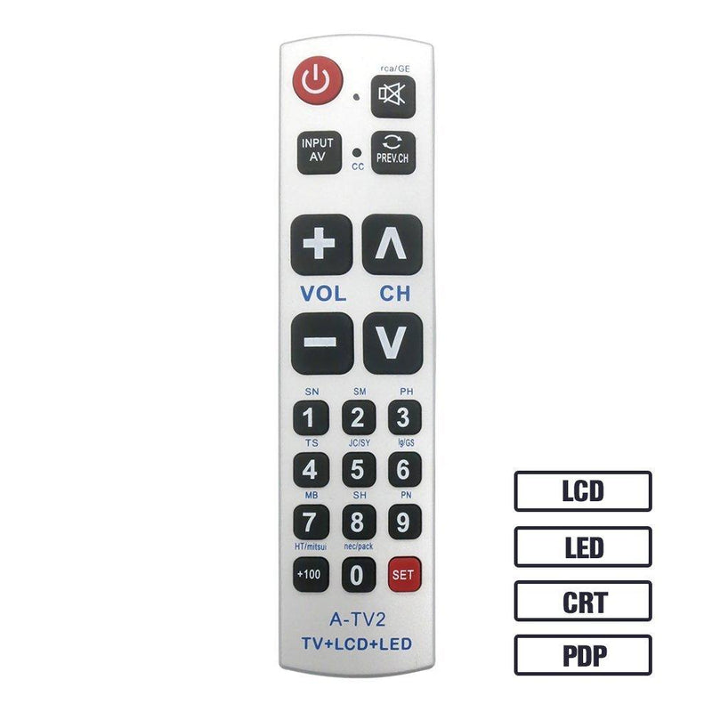 LuckyStar Big Button Universal Remote Control A-TV2, Initial Setting for Lg, Vizio, Sharp, Zenith, Panasonic, Philips, RCA - Put Battery to Work, No Program Needed