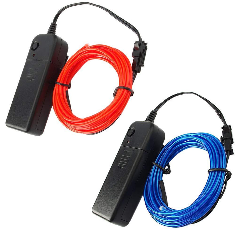 [AUSTRALIA] - 2 Pack El Wire Kit，YuCool Two Color 10ft Neon Glowing Strobing Electroluminescent Light for Halloween Christmas Party Decoration Home Improvement - Red, Blue 
