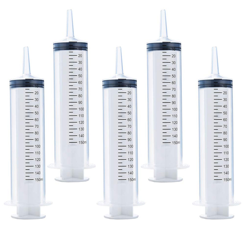 5 Pack 150ml Syringes, Large Plastic Syringe for Scientific Labs, Dispensing and Multiple Uses