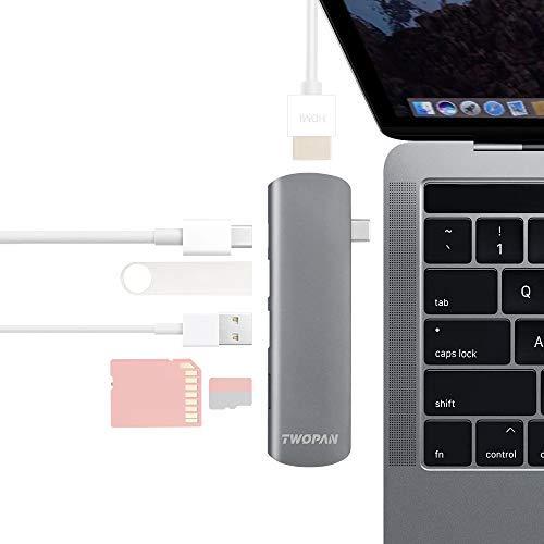 TWOPAN MacBook Pro USB C Hub Adapter, 6 in 1 USB Adapter to 4K HDMI, USB Type C Hub Multiport Adapter with 60W PD Port and SD/TF Card Reader for New 24" iMac 2021, New iPad Pro/Air 2021, MacBook Air