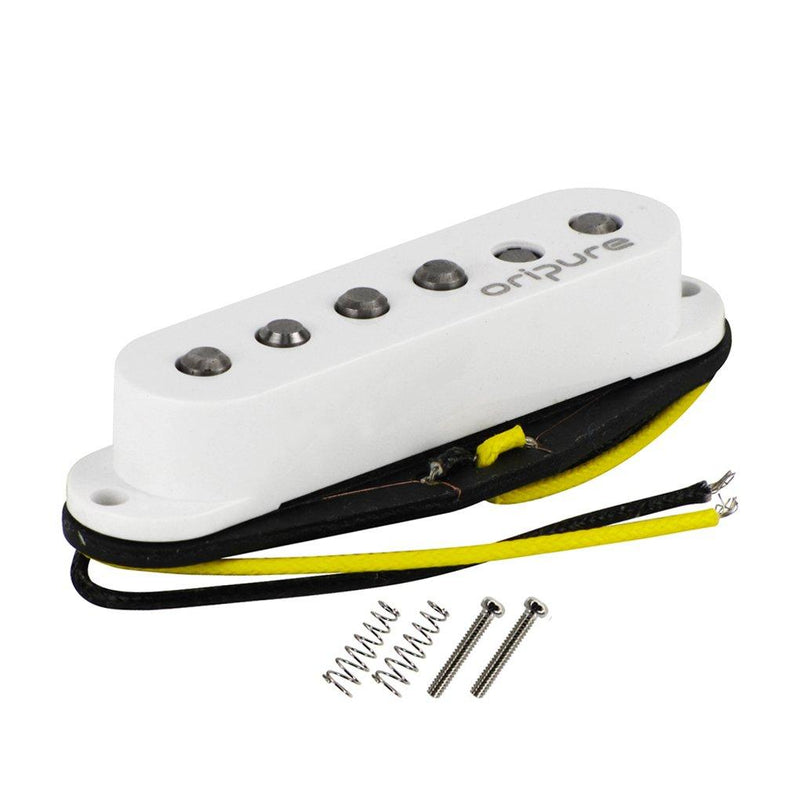 OriPure Single Coil Pickup Alnico 5 Staggered Guitar Strat Pickup Bridge Position Bright Solid Sound-White Cover Bridge Pickup White