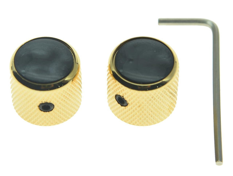 KAISH Set of 2 Black Pearl Top Guitar Dome Knobs with Set Screw for Tele Guitars Black Pearl Cap Bass Gold Knobs