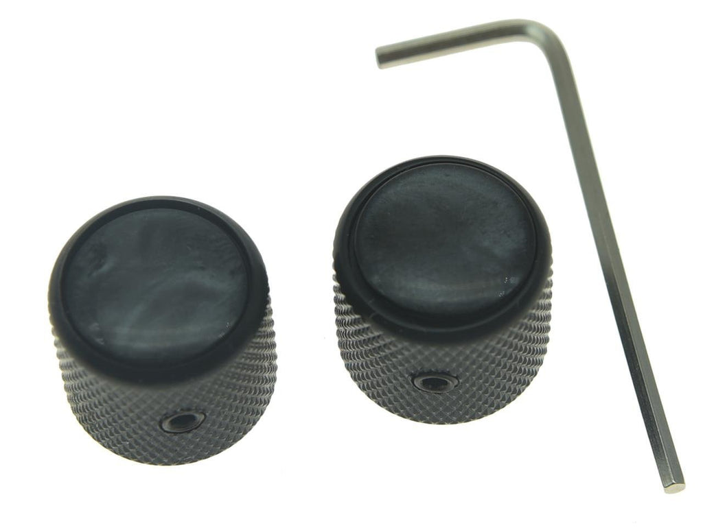 KAISH Set of 2 Black Pearl Top Guitar Dome Knobs with Set Screw for Tele Guitars Black Pearl Cap Bass Black Knobs