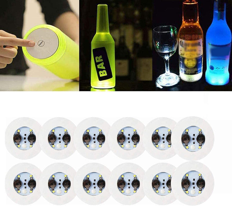 LOGUIDE LED Coaster,12 Pack Light Up Coasters,LED Bottle Lights,RGB Bottle Glorifier,LED Sticker Coaster Discs Light Up for Drinks,Flash Light Up Cup Coaster Flashing Shots Light (Cool-White) Cool-white
