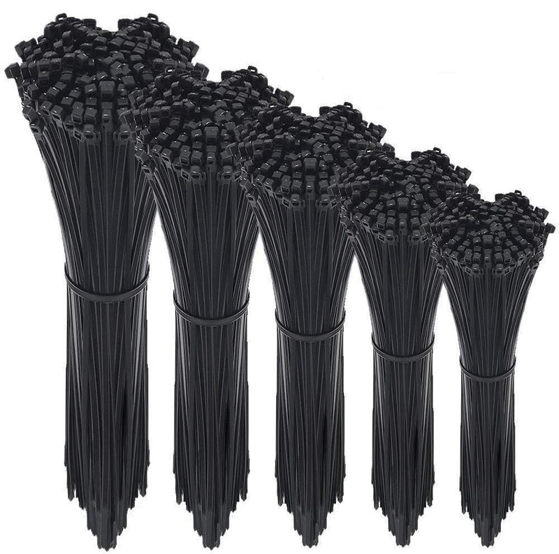 NewMainOne Cable Zip Ties,500 Packs Self-Locking 4+6+8+10+12-Inch Width 0.16inch Nylon Cable Ties,Perfect for Home,Office,Garage and Workshop (Black) Black
