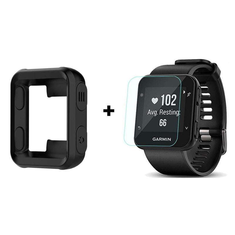 for Garmin Forerunner 35 Case, Lamshaw Silicone Case with Screen Protector (2 Pack) for Garmin Forerunner 35 Watch (Black case+ Screen Protector)