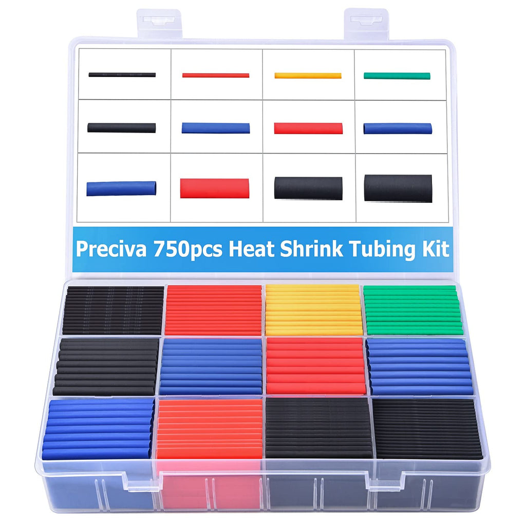 750 PCS Heat Shrink Tubing Assortment, Preciva 2: 1 Heat Shrink Tubing Sleeving Kit Electrical Wire Cable Wrap Assortment Waterproof (5 Colors 12 Sizes)