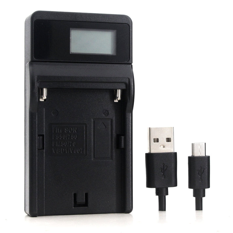 NP-FM50 LCD USB Charger for Sony CCD-TRV308, CCD-TRV138, CCD-TRV328, DSLR-A350, DSLR-A100, DSLR-A200, DSR-PD170, DSR-PD150, HVR-Z5U, HVR-Z1U, MVC-CD400 Camera and More