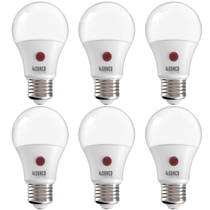Sunco Lighting 6 Pack A19 LED Bulb with Dusk-to-Dawn, 9W=60W, 800 LM, 3000K Warm White, Auto On/Off Photocell Sensor - UL