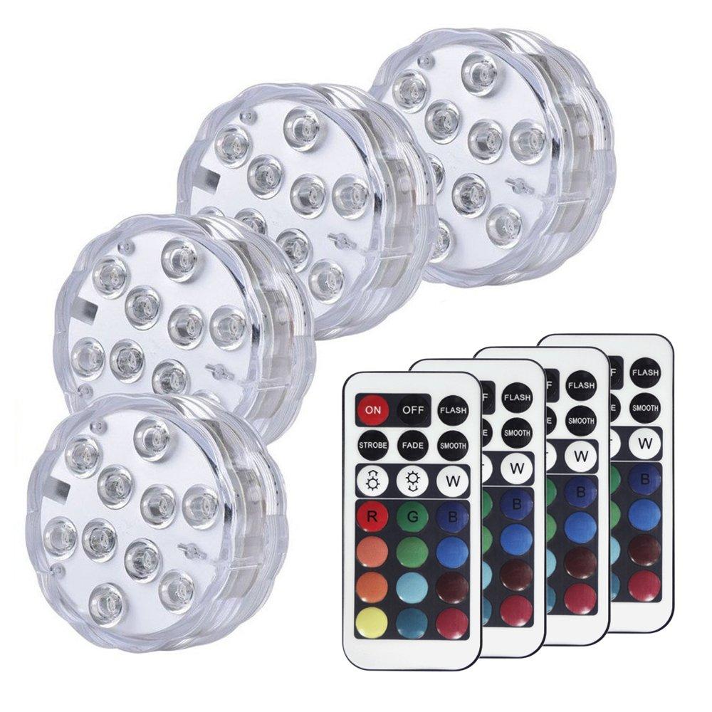 [AUSTRALIA] - Huakway RGB Color Changing Submersible Lights, 13 Colors 4 Modes Battery Powered LED Lights W/Remote (4-Pack) 