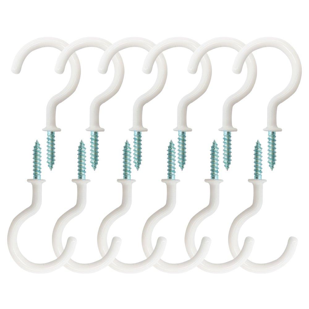 Alamic Ceiling Hooks 2.9 inches Planter Hooks Screw-in Hooks for Hanging Plants Lights Wind Chimes and More, White - 12 Pack 2" Ceiling Hooks