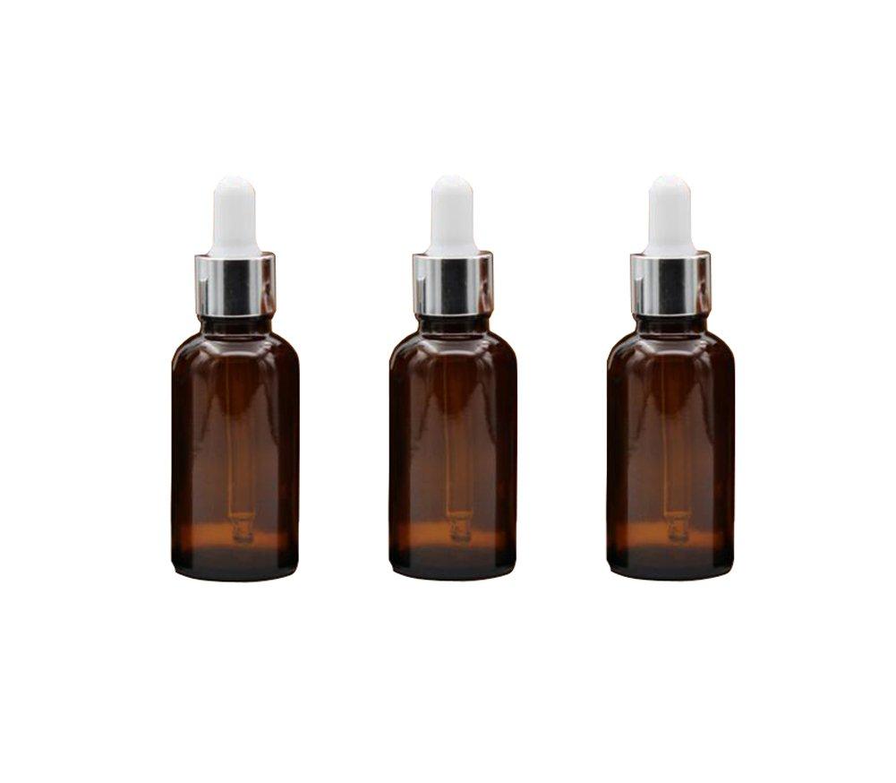 3PCS 0.5oz Empty Refillable Glass Dropper Bottle Jars with Glass Eye Dropper Essential Oil Perfume Aromatherapy Vial Pot Storage Container with White Ruuber Cap and Silver Circle (Brown) Brown