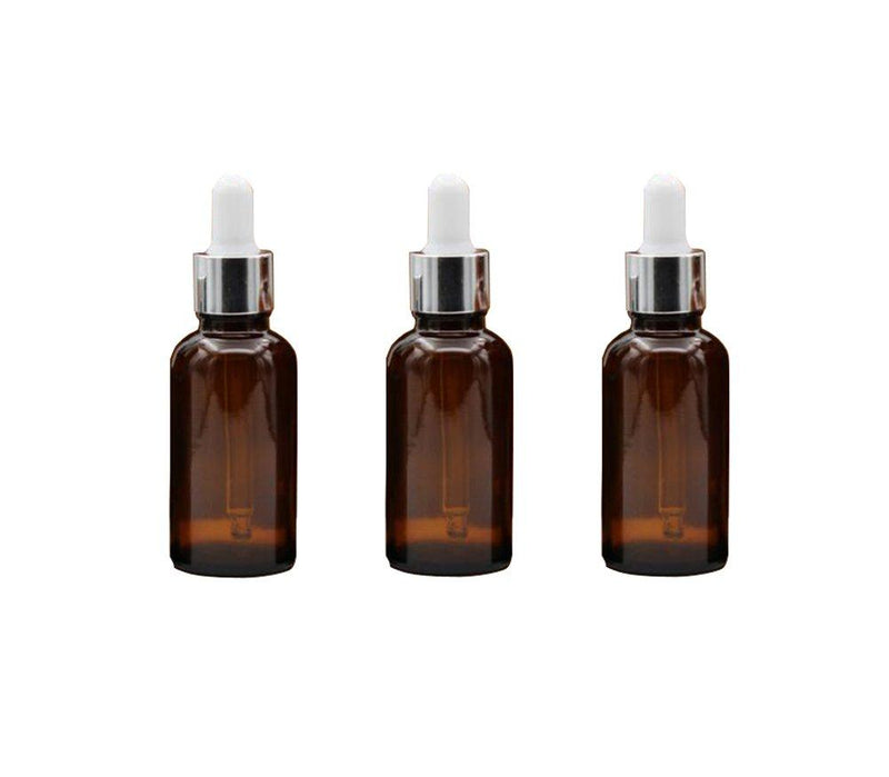 3PCS 0.5oz Empty Refillable Glass Dropper Bottle Jars with Glass Eye Dropper Essential Oil Perfume Aromatherapy Vial Pot Storage Container with White Ruuber Cap and Silver Circle (Brown) Brown
