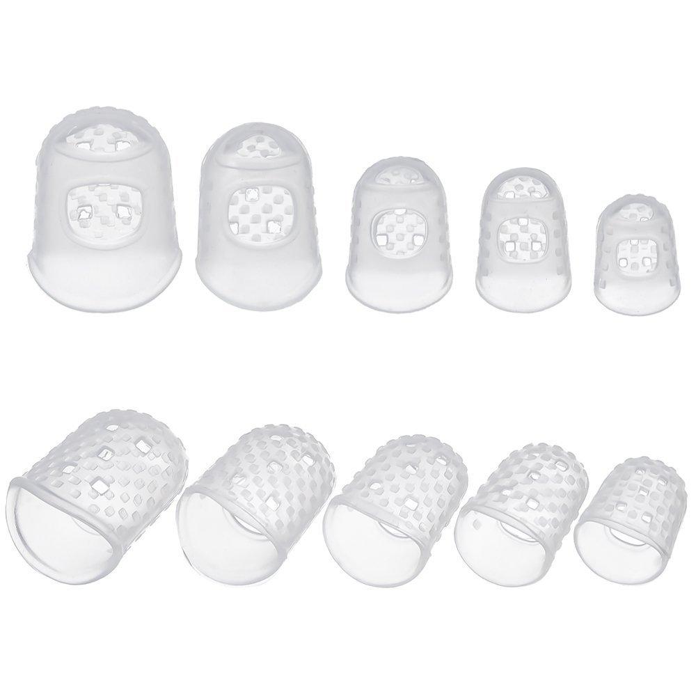 10Pcs 5 Sizes Clear Silicone Guitar Fingertip Protectors Anti-Slip Finger Guards for Ukulele Electric Guitar