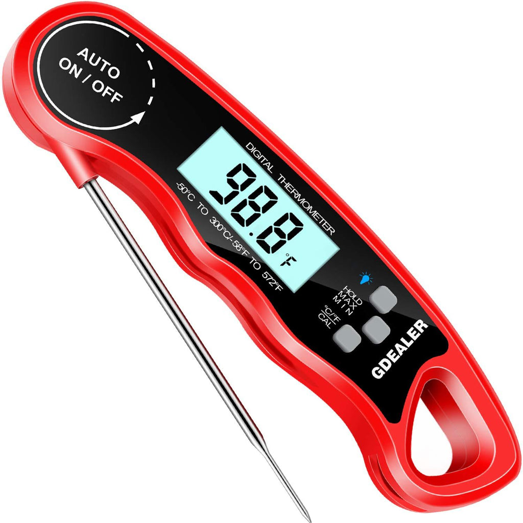GDEALER DT09 Waterproof Digital Instant Read Meat Thermometer with 4.6” Folding Probe Calibration Function for Cooking Food Candy, BBQ Grill, Smokers A-Red