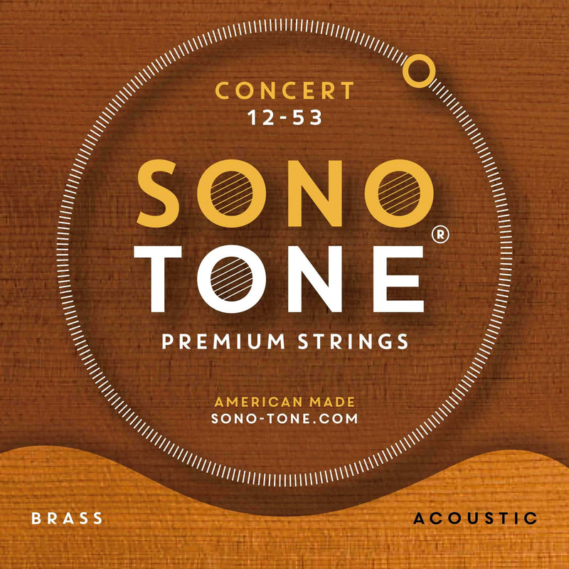 SonoTone Concert, 12-53, Light, Acoustic Guitar Strings, Custom Brass Alloy Wrap, Hand-Wound, Hex Core, Bright, Balanced, Sustain, Vintage and Traditional Sound, American Made
