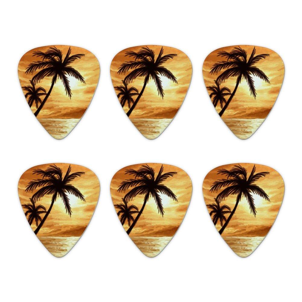 Sunset on Tropical Beach with Palm Trees Hawaii Orange Novelty Guitar Picks Medium Gauge - Set of 6