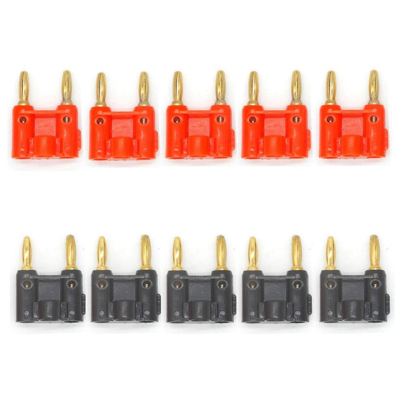 Eightnoo 10 Pack Gold Plated Dual Banana Plug Speaker Connectors Screw Type Dual Tip Banana Plug Clips for Speaker Wires Black+Red