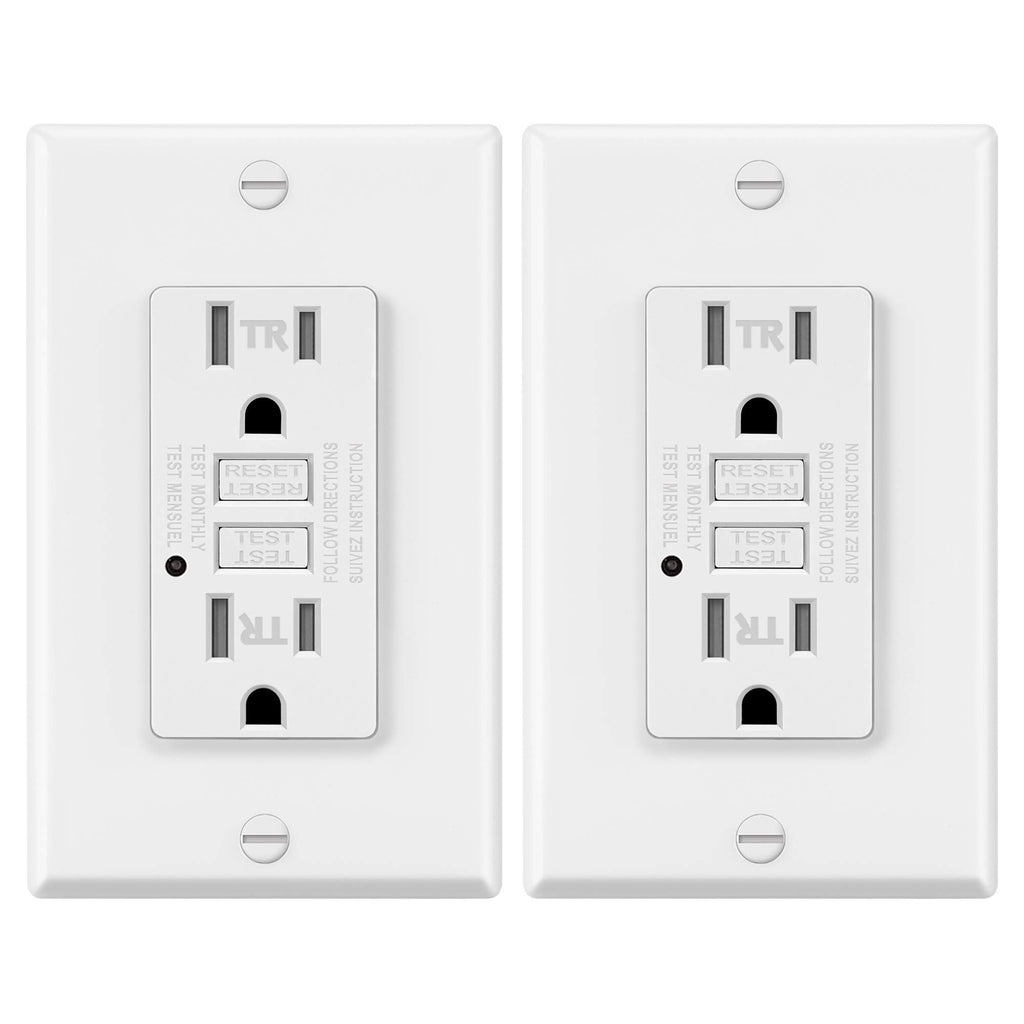 2 Pack - ELECTECK 15A/125V Tamper Resistant GFCI Outlet, Duplex GFI Receptacle with LED Indicator, Residential and Commercial Grade, ETL Certified White Button