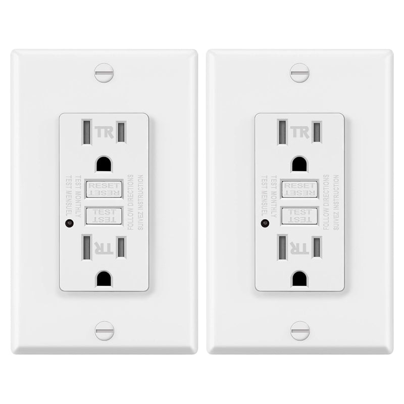 2 Pack - ELECTECK 15A/125V Tamper Resistant GFCI Outlet, Duplex GFI Receptacle with LED Indicator, Residential and Commercial Grade, ETL Certified White Button