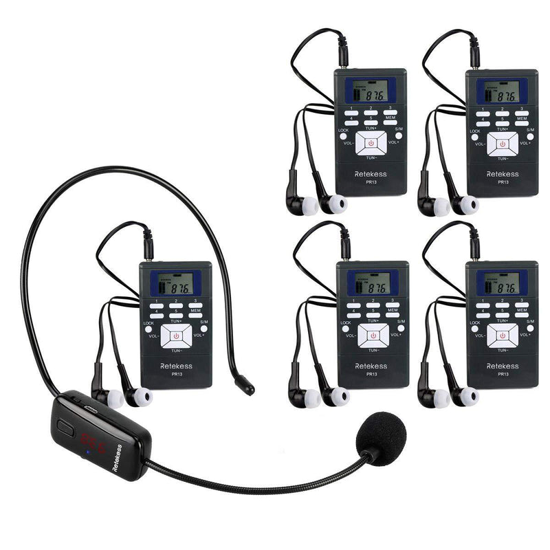 [AUSTRALIA] - Retekess Headset Wireless Microphone System with 1 TR503 Transmitter and 5 PR13 Receivers for Tour Guide and Church Transmitter 