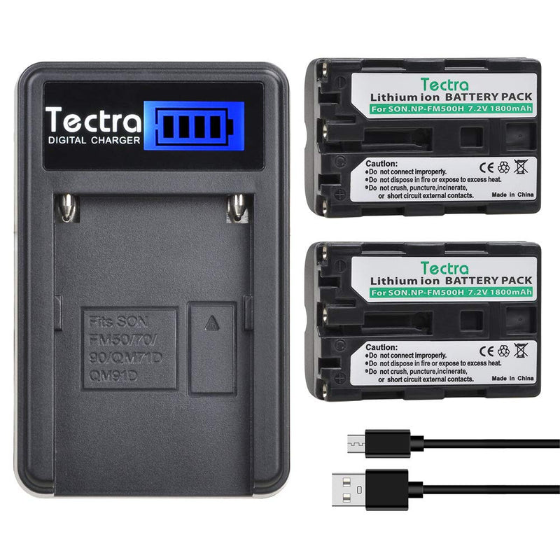 Tectra 2Pcs Sony NP-FM500H Replacement Battery + Smart LCD Display USB Charger for Sony Alpha a68, a77II, SLT-A57, A58, A65V, A77V, A99V, A100, A200, A300, A350, A450, A500, A550, A560, A580, SLT-A700