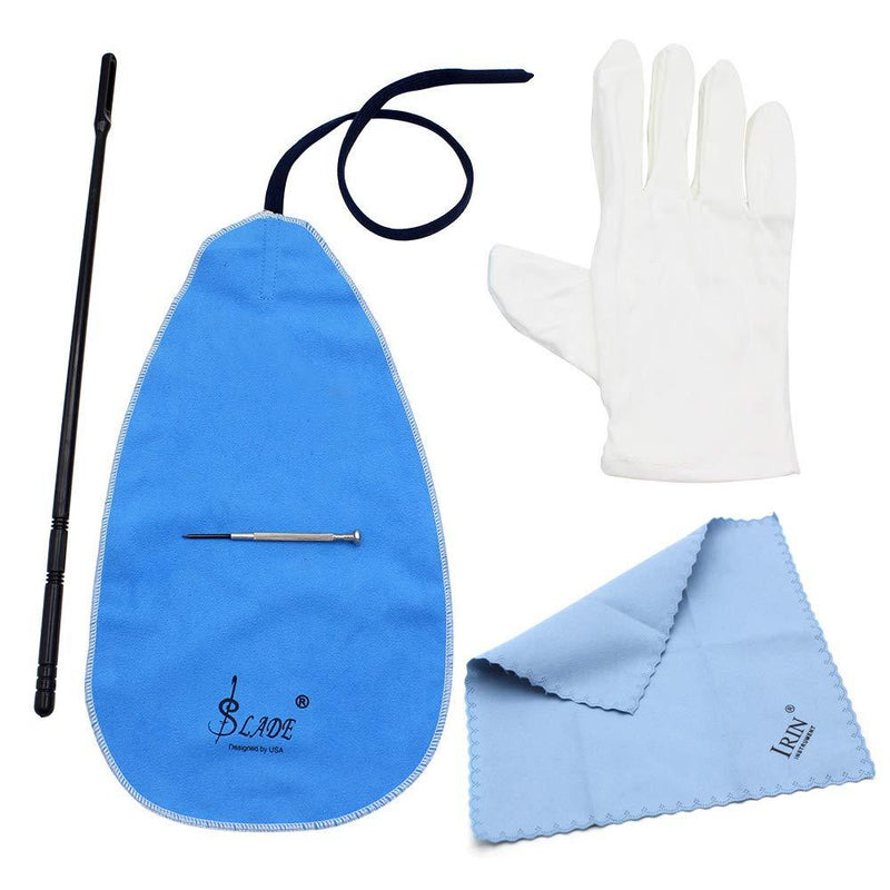 Mowind Flute Cleaning Kit Set with Cleaning Cloth Plastic Stick Screwdriver Gloves Set of 5