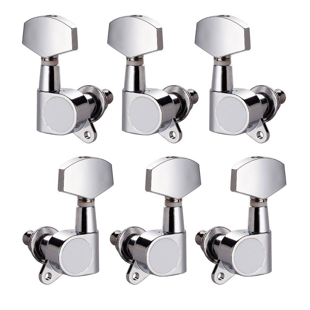 Vangoa 3L3R 6 Pieces Guitar String Tuning Pegs Tuner Machine Heads Knobs Tuning Keys for Acoustic or Electric Guitar, Chrome(Type A) Type A