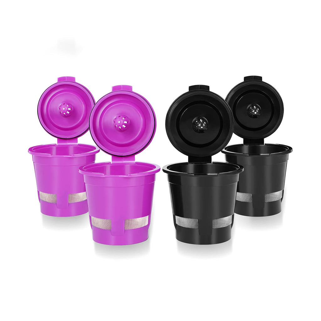 CHULUX Reusable Mesh Coffee Filter Cup 4-Pack for Keurig 1.0 Brewer , Universal Single Serve Refillable Coffee Filters, Black&Purple