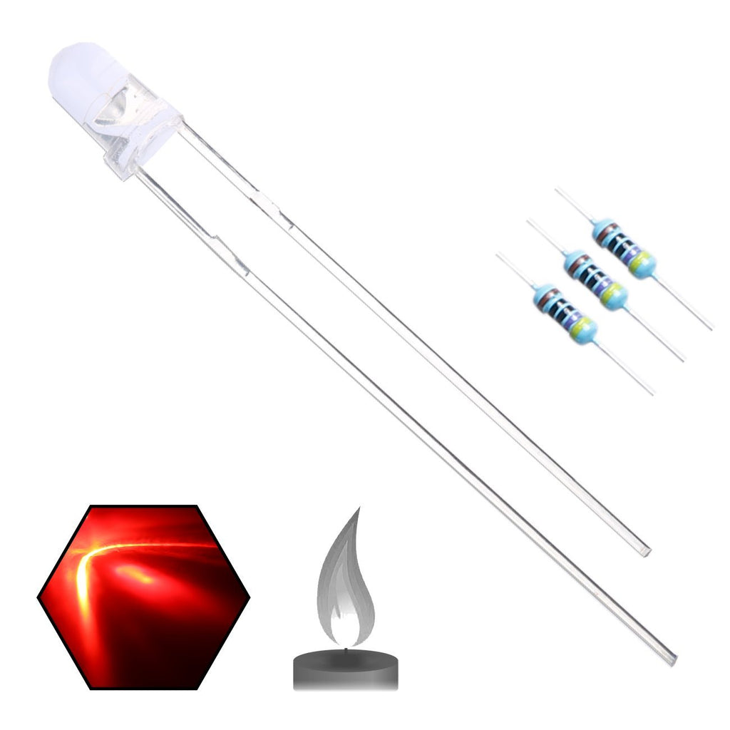 EDGELEC 100pcs 3mm Red Flicker Flickering LED Diodes Candle Flicking Lights Clear Round Lens 29mm Long Lead DC 2V Light Emitting Diode Lamp Bulb +100pcs Resistors (470ohm for DC 6-12V) Included [05] Red / 100pcs [E] 3mm Flickering Light