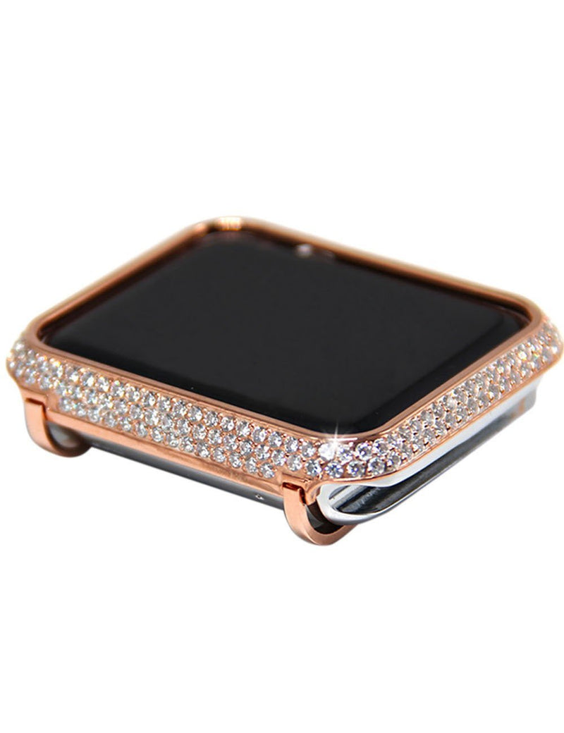 Callancity Quality Metal Crystal Diamond Rhinestone Bezel Cover Case Exquisite Handcraft Encrusted Compatible With Apple Watch 38mm Series 1 2 3 (Rose Gold) Rose Gold 38MM Non Ceramic Edition