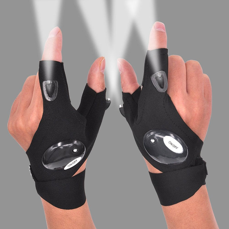 LED Flashlight Glove Gifts for Men Father Day Outdoor Fishing Gloves Dad Men Gifts with Stretchy Strap Screwdriver for Repairing Cars Night Running Fishing Camping Hiking in Dark Place A pair of black gloves