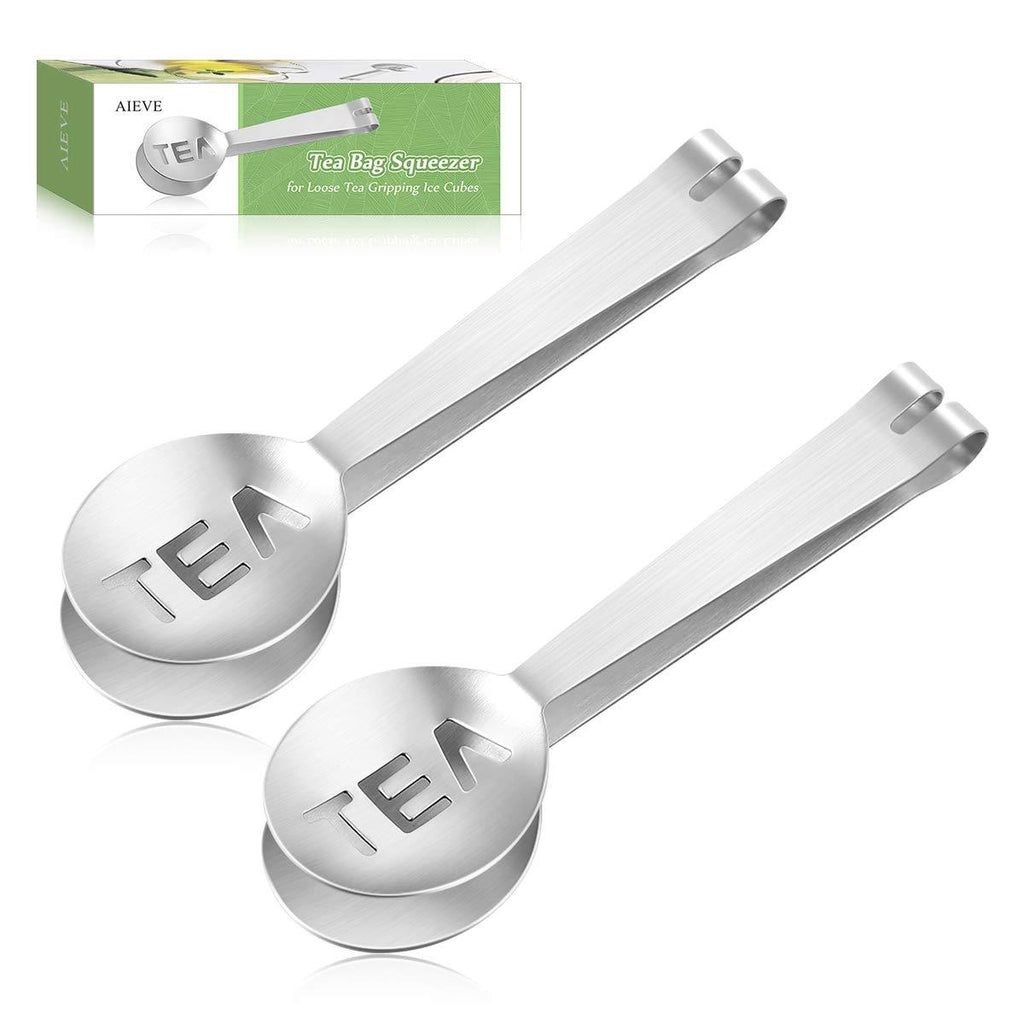 AIEVE Tea Bag Squeezer, 2 Pack Stainless Steel Tea Bag Holder Tea Bag Tongs Tea Bag Spoon Tea Bag Strainer Clip for Gripping Ice Cubes Tea Bags for Loose Tea Loose Leaf Gripping Ice Cubes, Silver