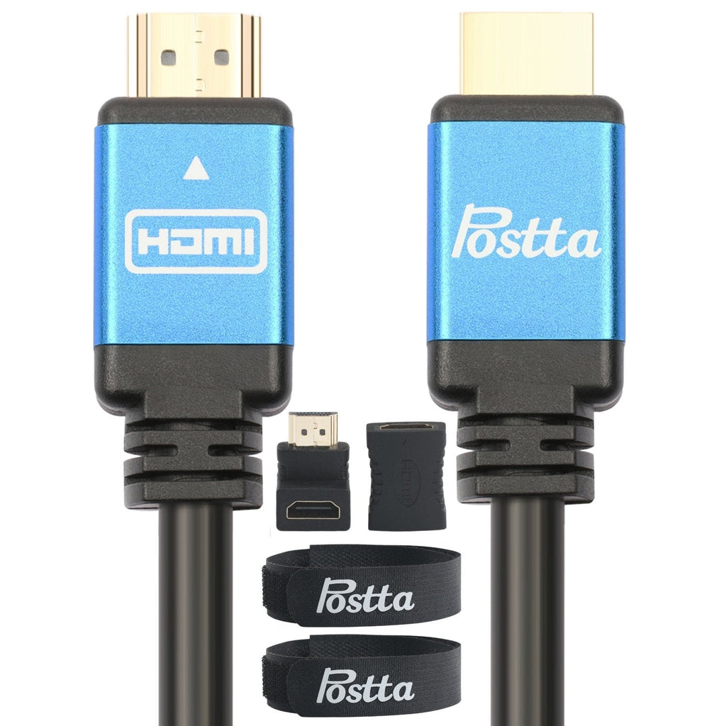 HDMI Cable 30 Feet Postta Ultra HDMI 2.0V Cable with 2 Piece Cable Ties+2 Piece HDMI Adapters Support 4K 2160P,1080P,3D,Audio Return and Ethernet-Blue 30FT Blue