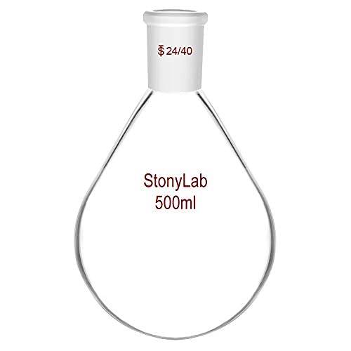 StonyLab Borosilicate Glass 500mL Heavy Wall Single Neck Recovery Flask Rotary Evaporator Flask, with 24/40 Outer Joint - 500mL 500 mL