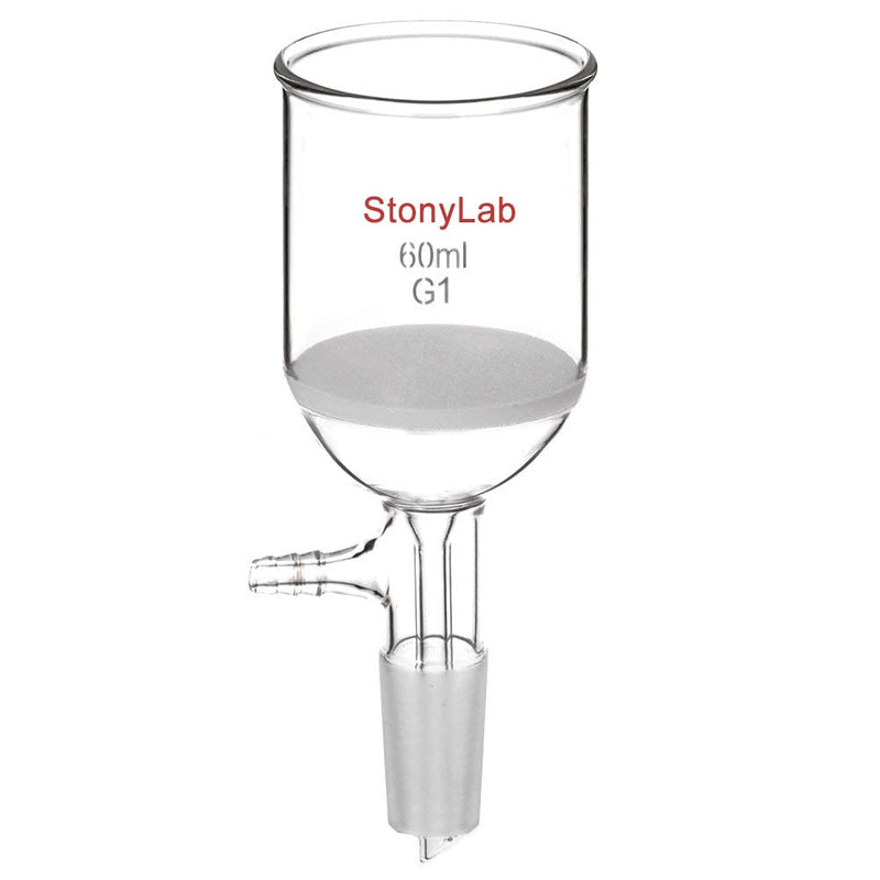 StonyLab Borosilicate Glass Buchner Filtering Funnel with Coarse Frit(G1), 46mm Inner-Diameter, 60mm Depth, with 24/40 Standard Taper Inner Joint and Vacuum Serrated Tubulation (60ml) 60 mL