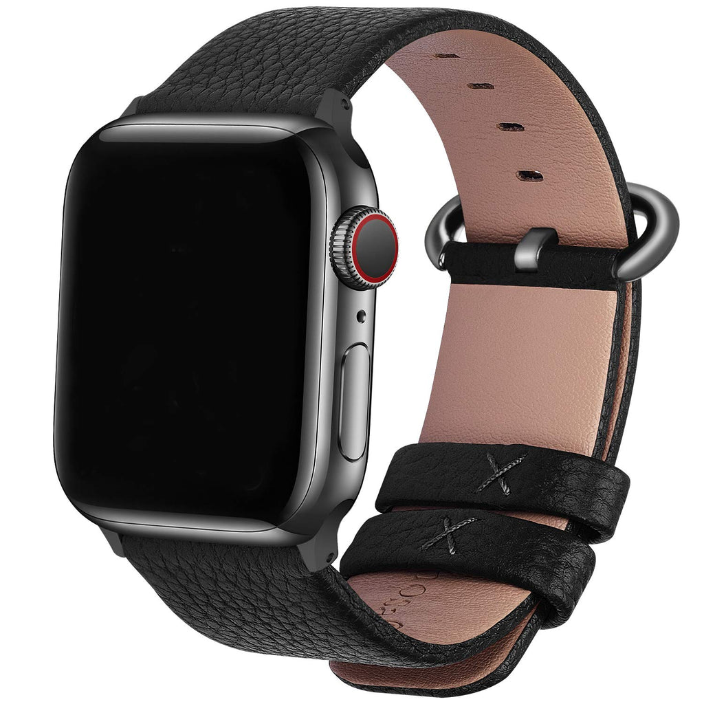 Fullmosa Compatible Apple Watch Band 38mm 40mm 41mm 42mm 44mm 45mm Leather Compatible iWatch Band/Strap Compatible Apple Watch SE & Series 7 6 5 4 3 2 1, 38mm 40mm 41mm Black + Smoky Grey Buckle 38mm/40mm/41mm