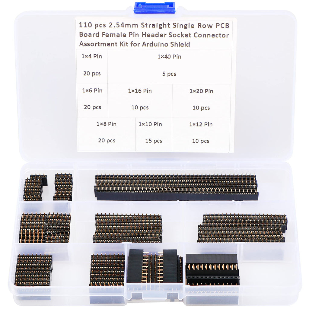 110 pcs 2.54mm Straight Single Row PCB Board Female Pin Header Socket Connector Assortment Kit for Arduino Shield