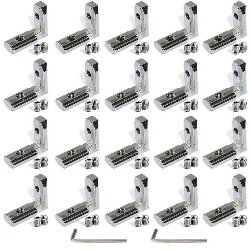 Boeray Europe Standard Aluminum Profile 2020 Series T Slot 6mm Inner Bracket Joint with Screws, Pack of 20 + 2 Wrench 20s 20pcs+screw+wrench
