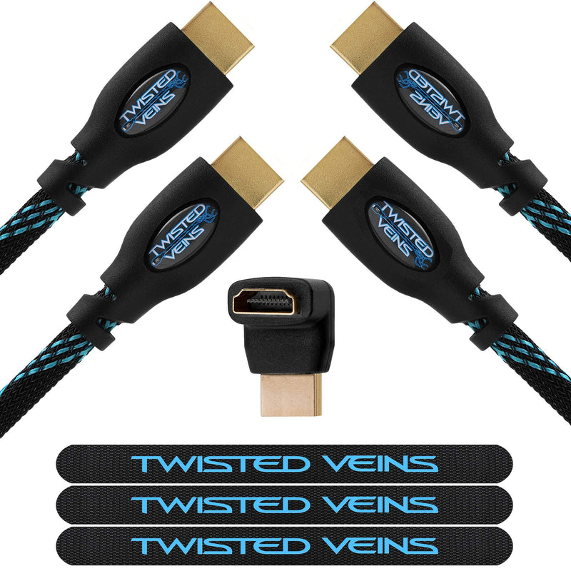 Twisted Veins HDMI Cable 8 ft, 2-Pack, Premium HDMI Cord Type High Speed with Ethernet, Supports HDMI 2.0b 4K 60hz HDR on Most Devices and May Only Support 4K 30hz on Some Devices 8 ft, 2 Pack
