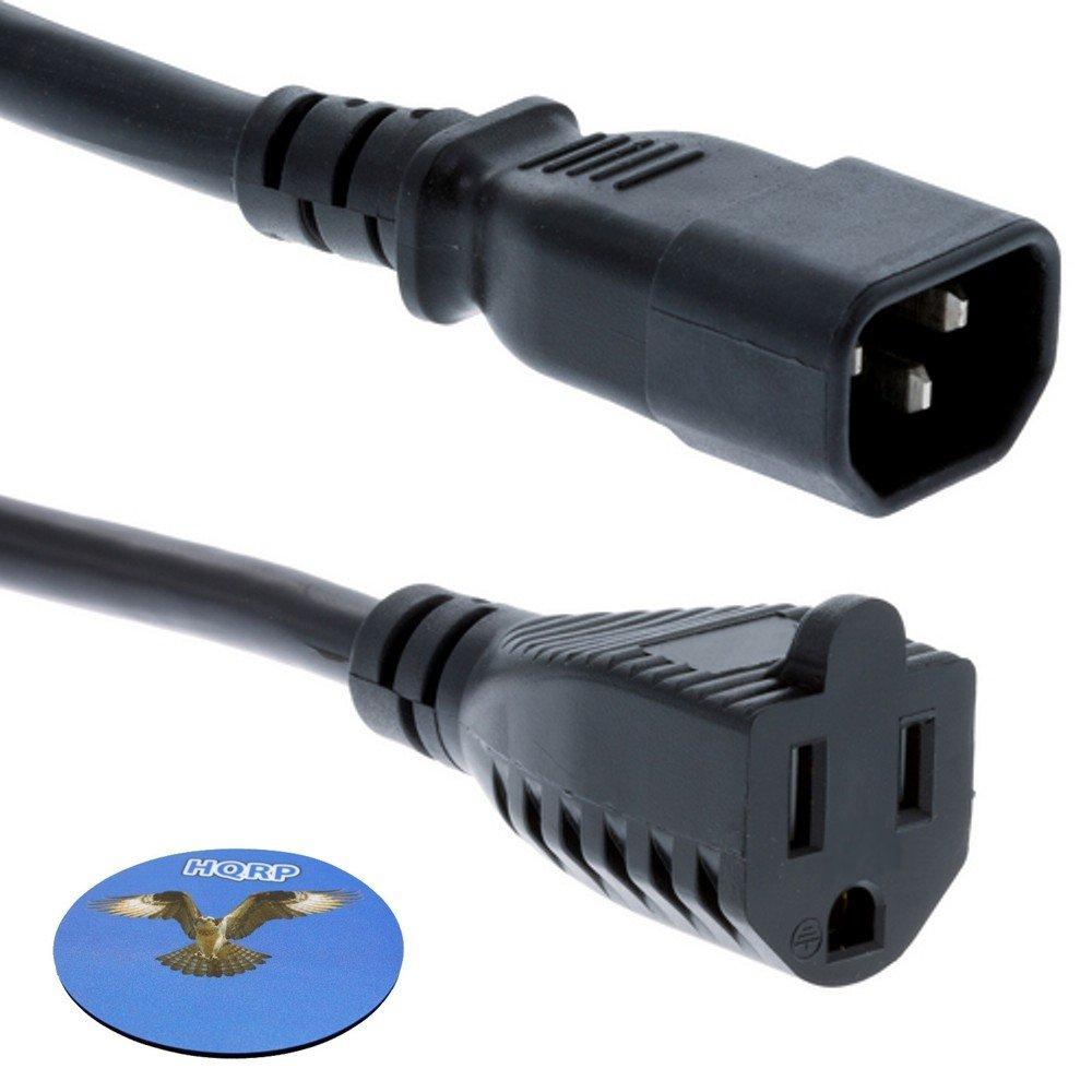HQRP AC Power Cord Mains Cable, IEC C14 to NEMA 5-15R, 1ft for PC/Monitors/Printers/Scanners/Networking Equipment Plus HQRP Coaster