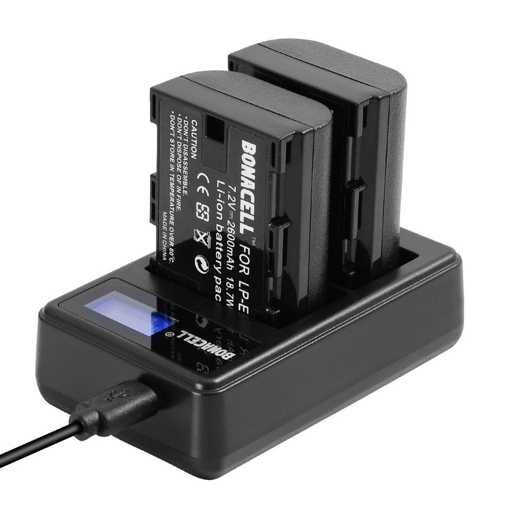 Bonacell LP-E6 Battery and LCD Dual Charger Kit Compatible with Canon EOS 6D Mark II, EOS 70D, 80D, EOS 60D, 60Da, EOS 5D Mark II, EOS 5D Mark III, EOS 5DS, EOS 5DS R, EOS 6D, EOS 7D Camera