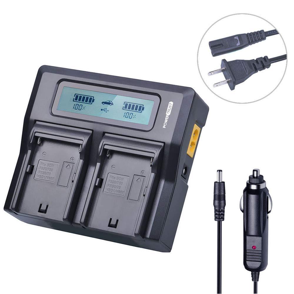 PowerTrust NP-F970 LCD Dual Fast Charger for Sony NP-F960 NP F970 NP-F550 NP-F570 NP-F750 NP-F770 NP-F930 NP-F950 NP-FM55H NP-FM500H NP-QM71 NP-QM91 NP-QM71D NP-QM91D Camera Batteries