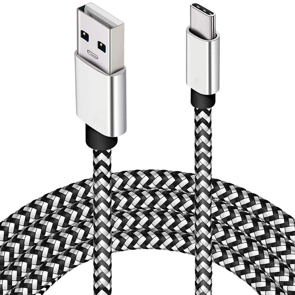 USB Type C Charger Cable,15FT Long USB C Cable for Google Pixel 4 XL,Samsung S10 S9 Plus S8, Galaxy Note 10, LG V30, DEEGO Nylon Braided Charging Type C Cord for Nintendo Switch MacBook Wall Charger White-Black