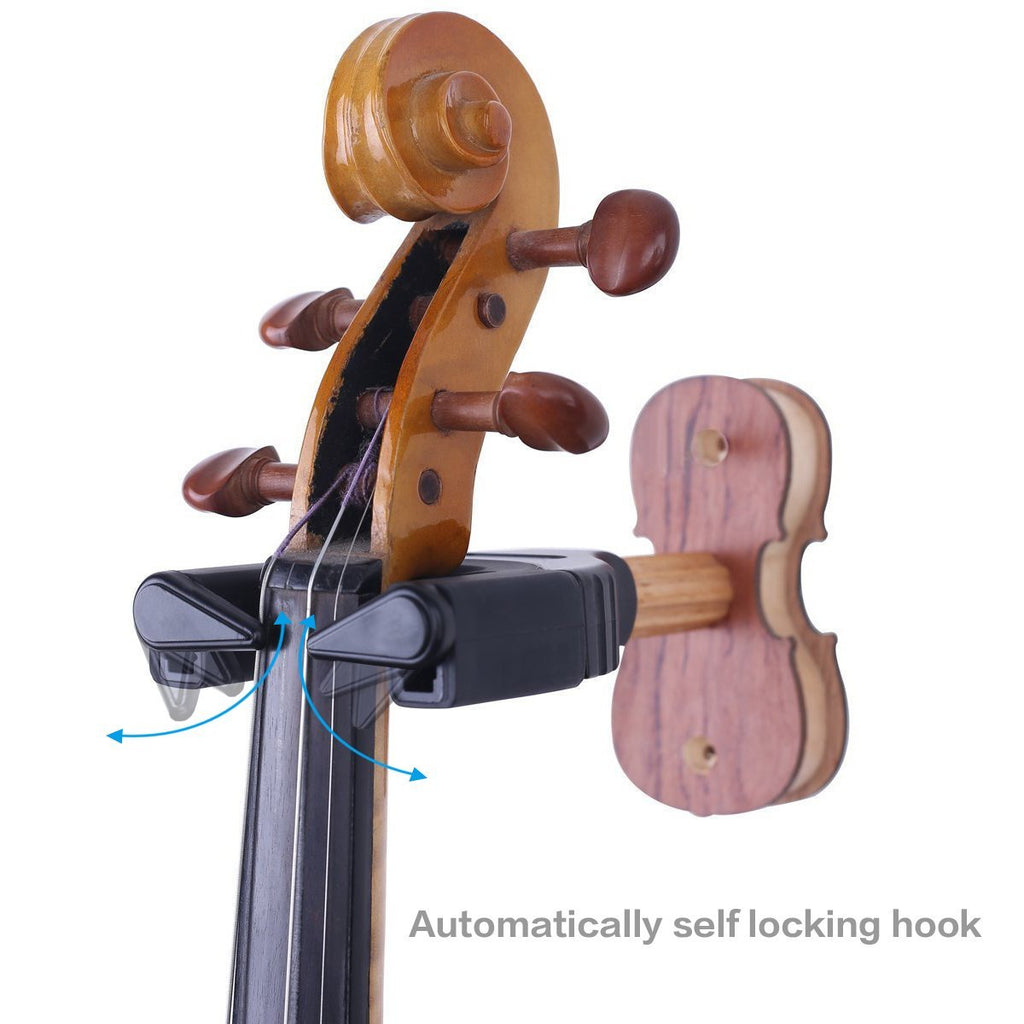 Soarun Wood Violin Hanger Creative Auto Hanger Lock Rack Hook Fits Violin,Viola,Bango,Ukulele - Easy Installation (Black) Black