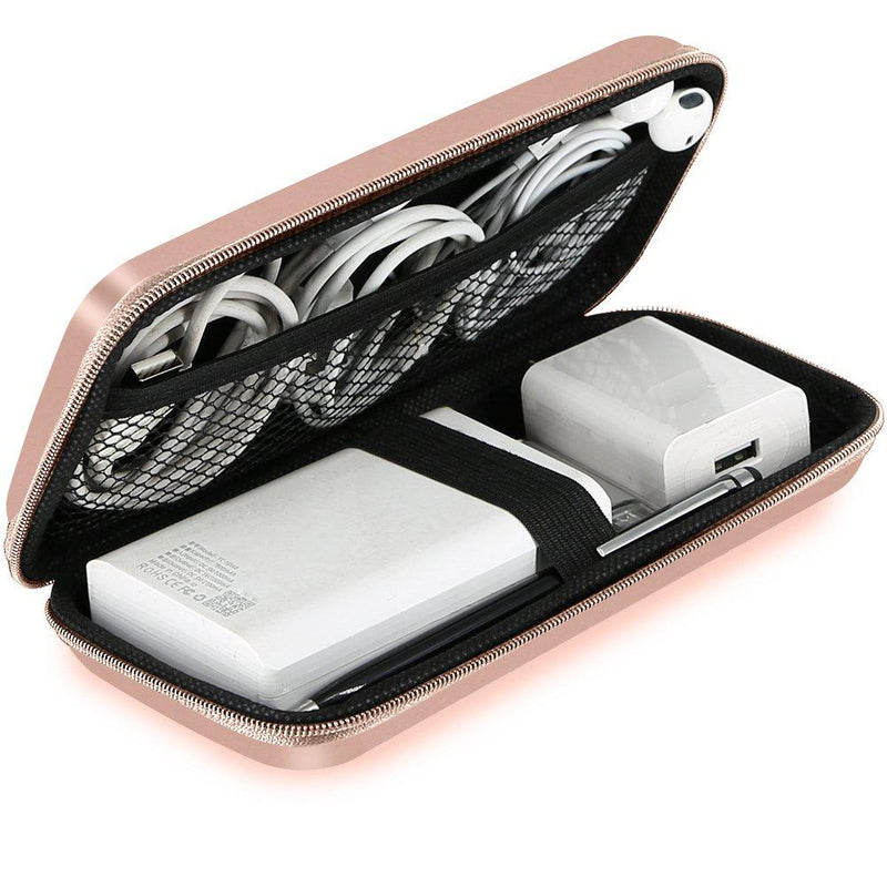 iMangoo Shockproof Carrying Case Hard Protective EVA Case Impact Resistant Travel 12000mAh Bank Pouch Bag USB Cable Organizer Earbuds Sleeve Pocket Accessory Smooth Coating Zipper Wallet Rose Gold