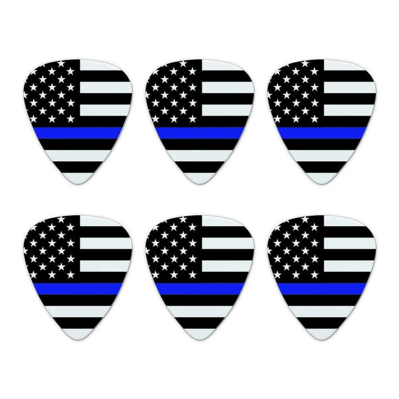 Thin Blue Line American Flag Novelty Guitar Picks Medium Gauge - Set of 6